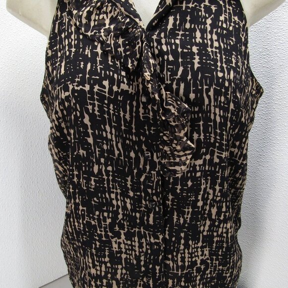 NEW LELA ROSE Women's Silk Ruffle Blouse Brown/Black Size 8 - Picture 4 of 12